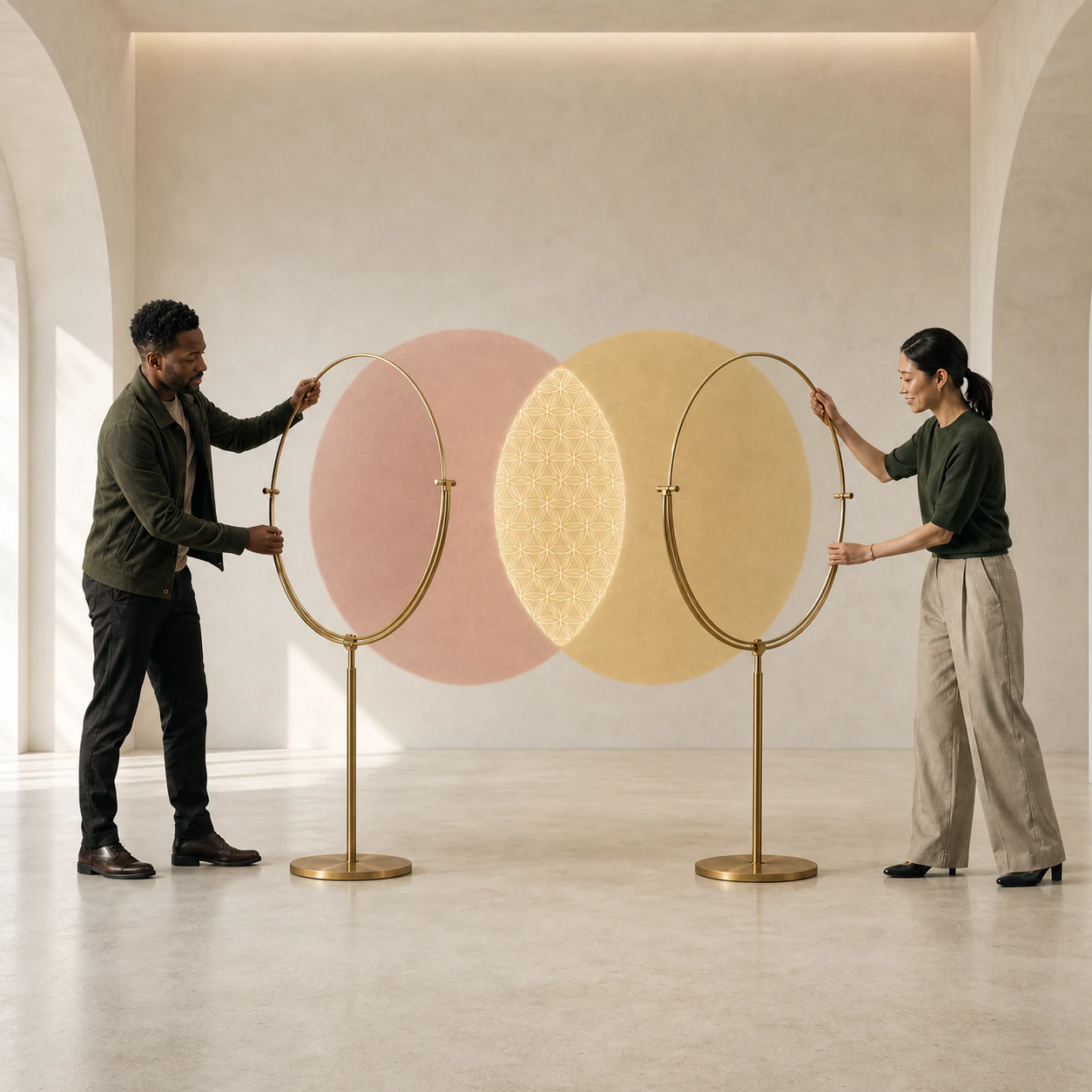 A layered planning installation arranged for shared review and decisions.